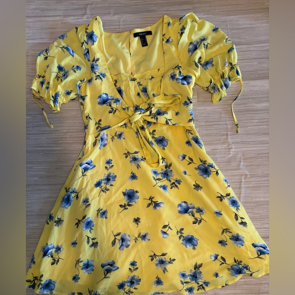 Floral Yellow Dress with Blue Accents